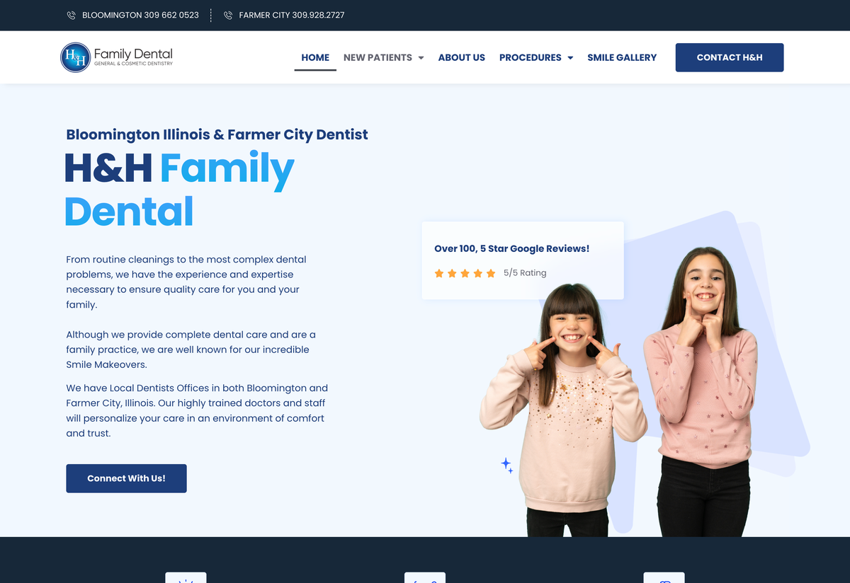 H&H Family Dental website built by Service Booster